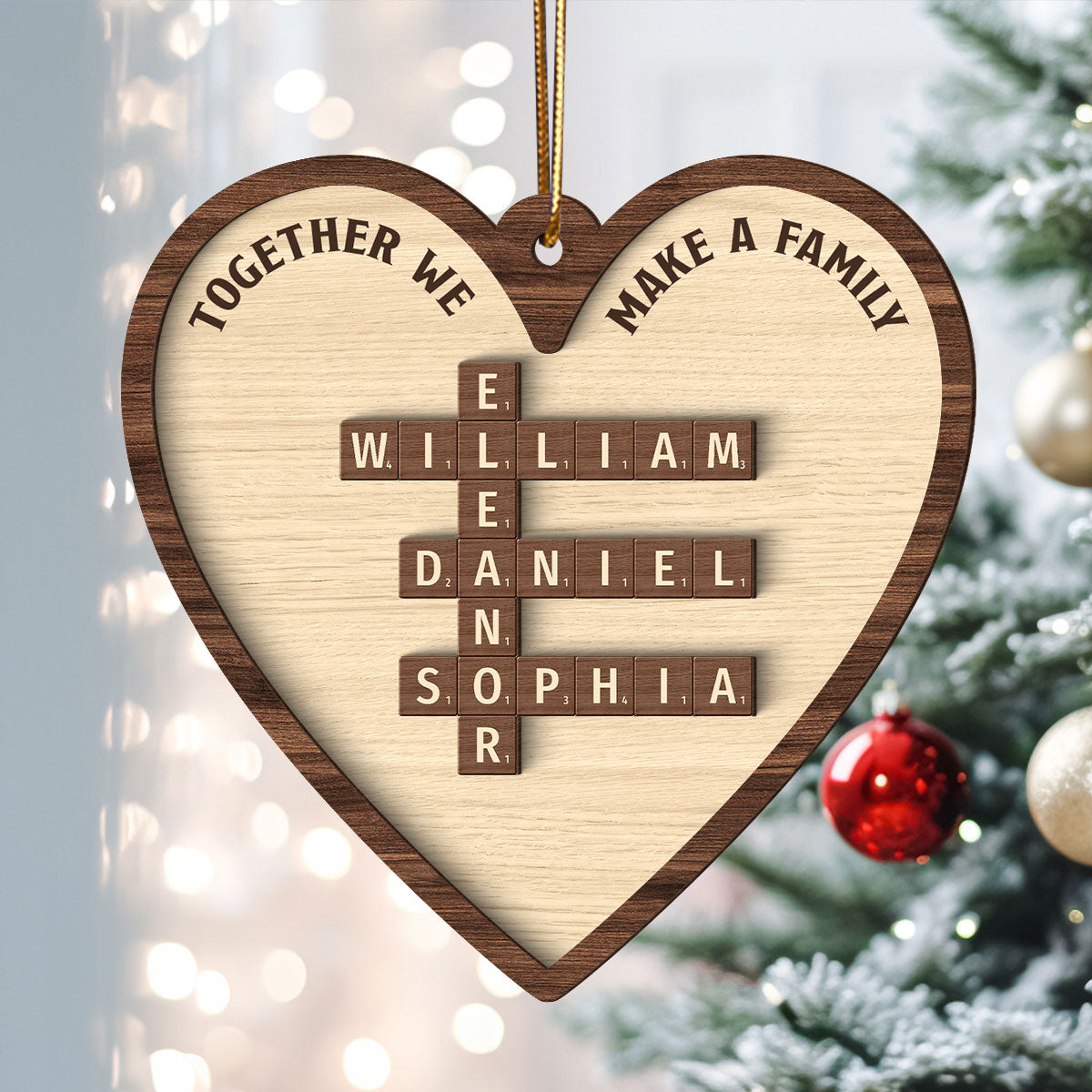 Together We Make A Family Crossword Puzzle Personalized 2-Layer Wooden Ornament, Christmas Gift for Family