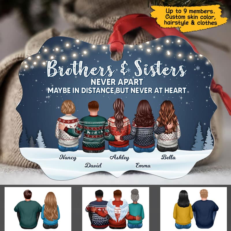 Brother Sisters Never Apart Family Sibling Personalized Christmas Ornament