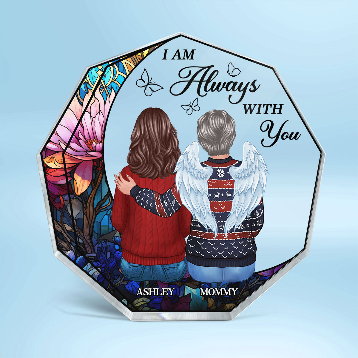 Always With You Stained Glassed Moon Memorial Keepsake Personalized Acrylic Nonagon Plaque