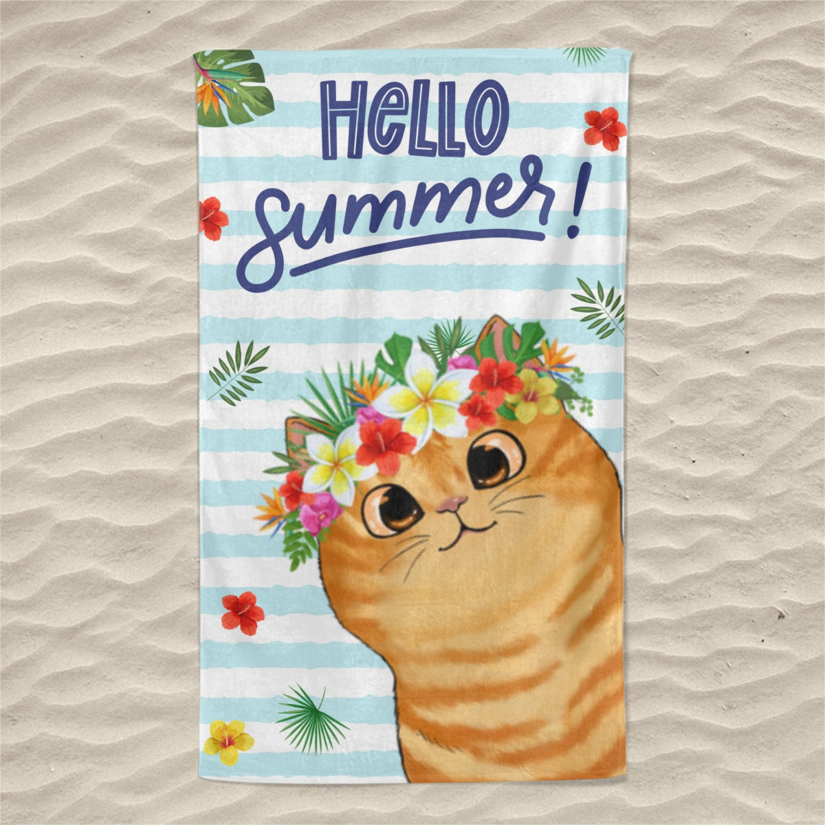 Cute Peeking Cat Summer Gift for Cat Lover Personalized Beach Towel