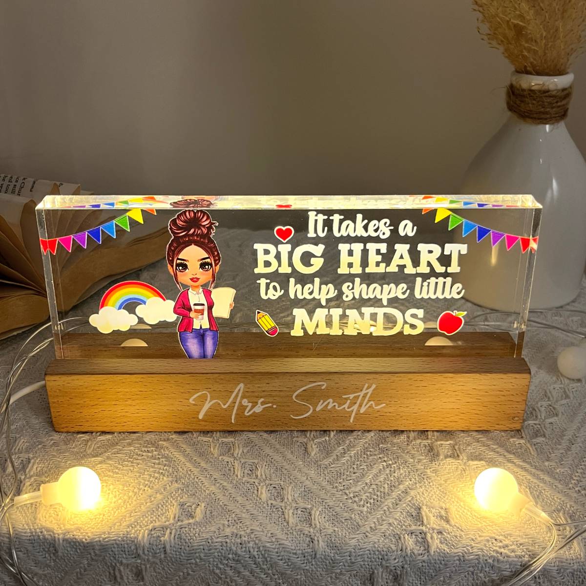 Teacher It Takes A Big Heart To Help Shape Little Mind Personalized Acrylic Block LED Night Light