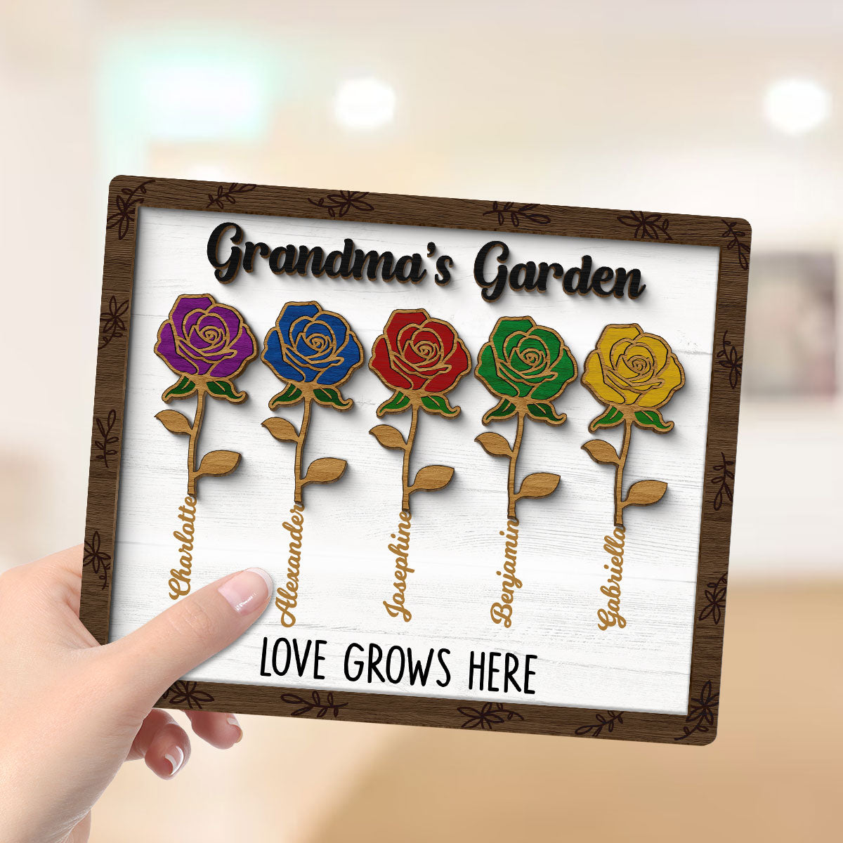 Grandma‘s Gardern Roses Personalized 2-layer Wooden Plaque