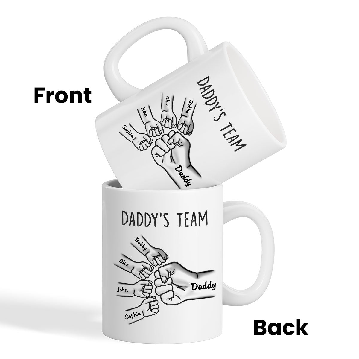 Daddy‘s Team Fist Bump Outline 3D Inflated Effect Personalized Mug