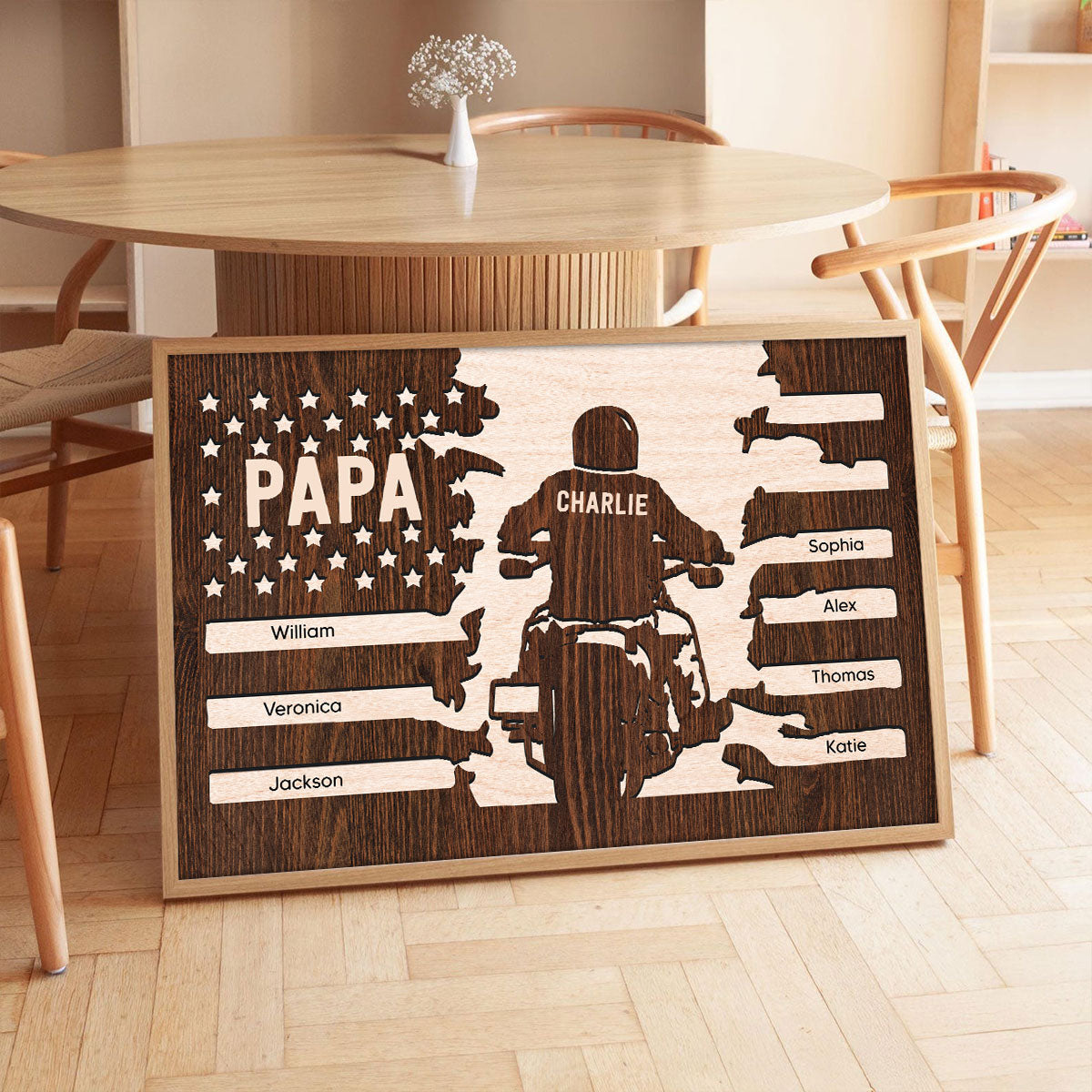 Best Biker Papa Grandpa Ever Nation Flag Kids Names Personalized Poster