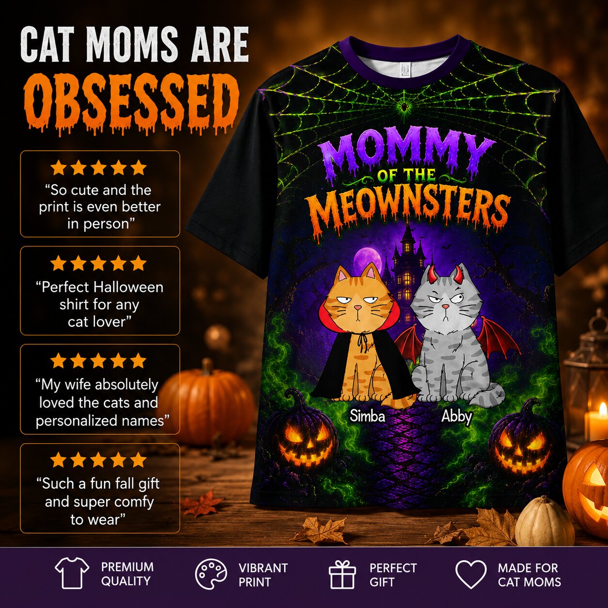 Spooky Cat Mom - Personalized Shirt - Halloween Gift For Cat Moms, Wife