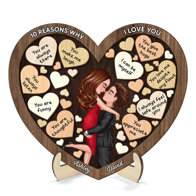 Couple Kissing In Heart Reasons I Love You Personalized 2-layer Wooden Plaque,  Gift For Him, Gift For Her