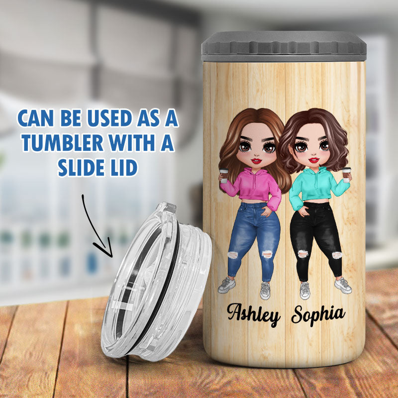 Doll Hoodie Besties Standing To My Bestie Personalized 4 In 1 Can Cooler