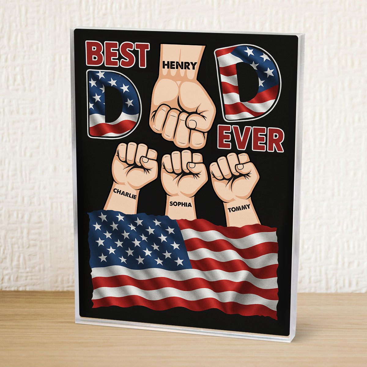 Best Dad Ever Nation Flag Personalized Acrylic Block Plaque, Father's Day Gift for Dad