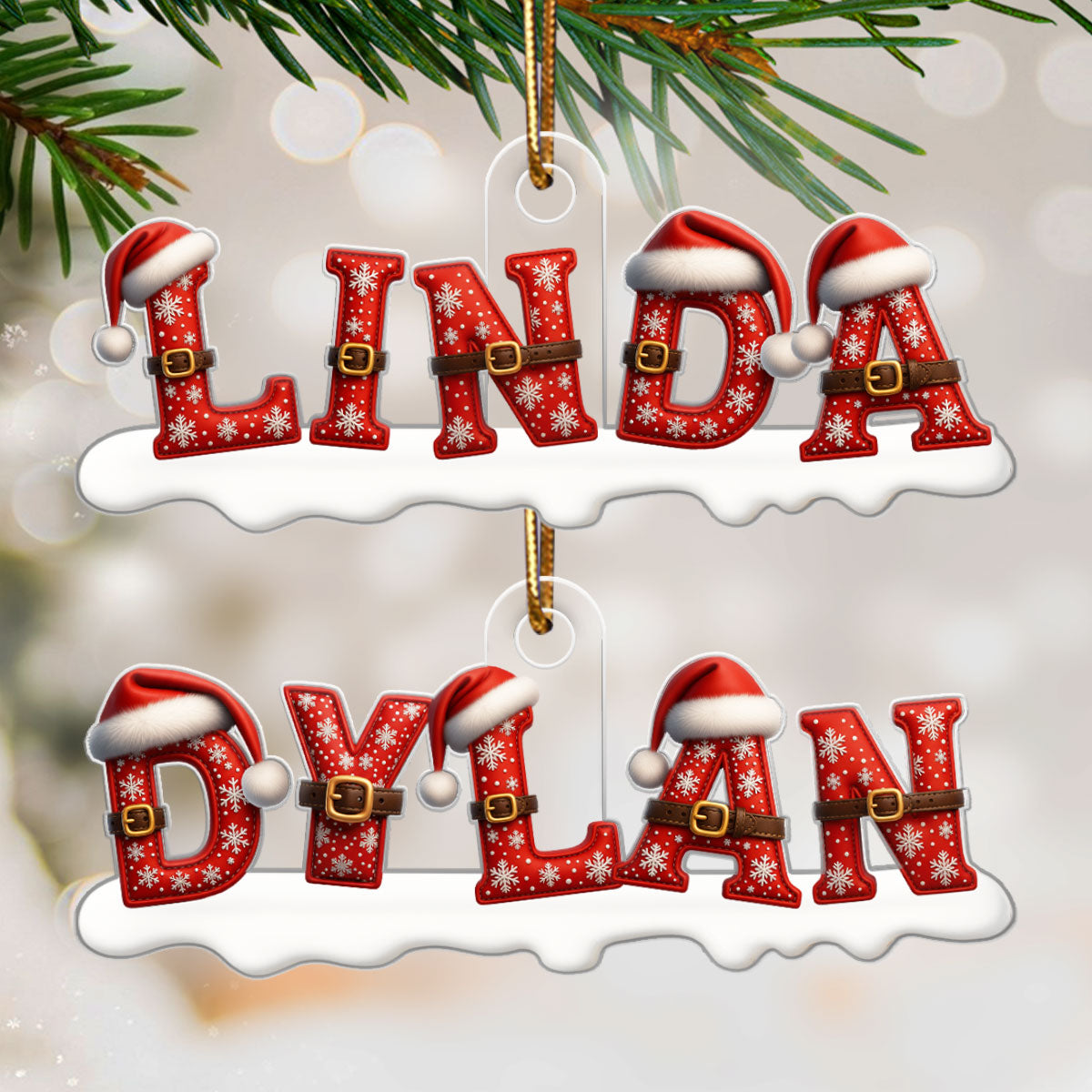 Santa Alphabet Custom Name - Personalized Acrylic Ornament - Christmas Tree Decor