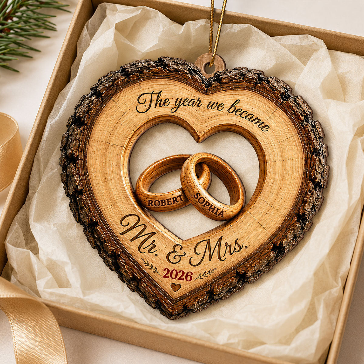 Together Forever Couple Anniversary 2D Flat - Personalized Wooden Ornament - Heartfelt Gift for Her, for Him