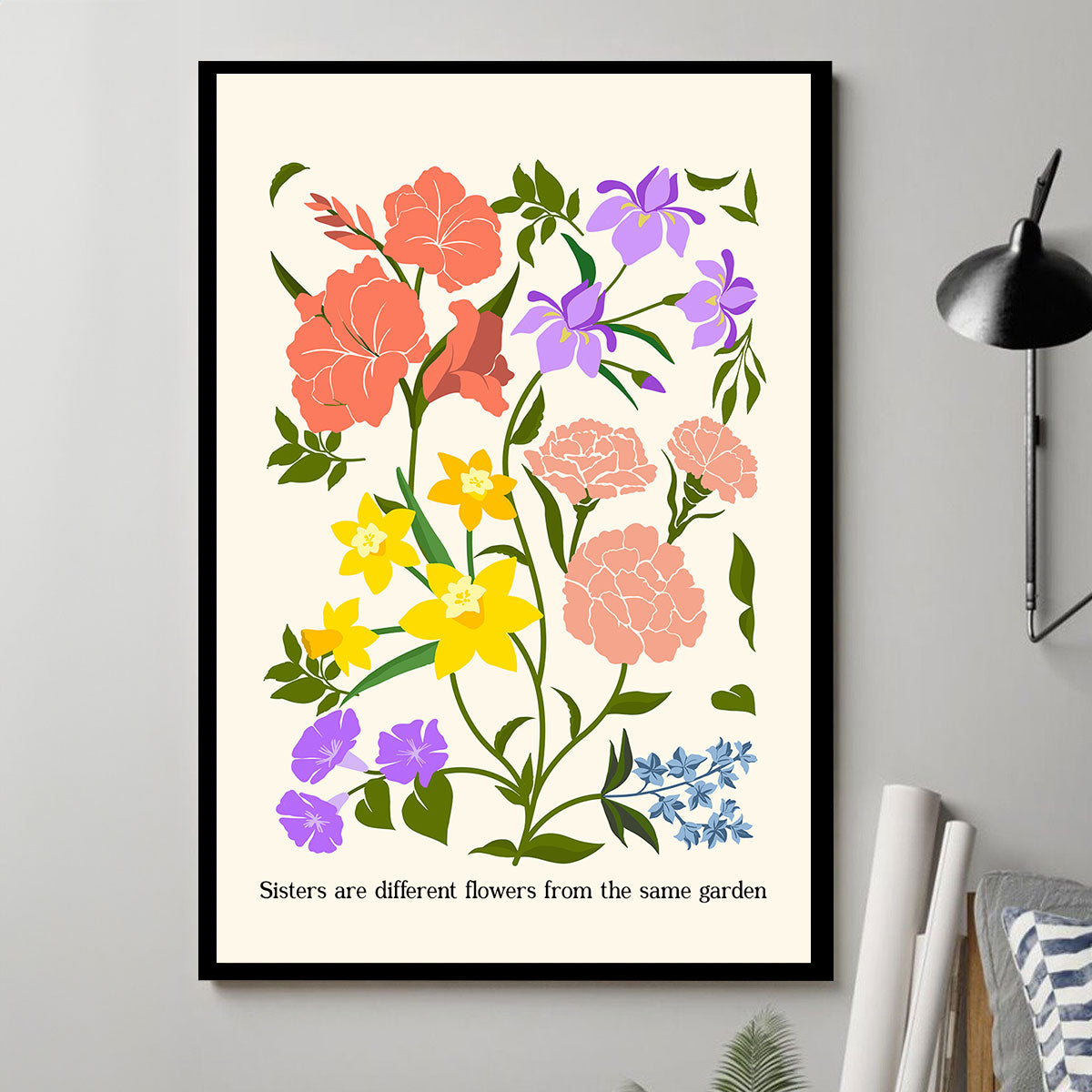 Custom Family Birth Flower Bouquet Artwork Minimalist Personalized Poster, Gift For Mom, Gift For Grandma, Gifts