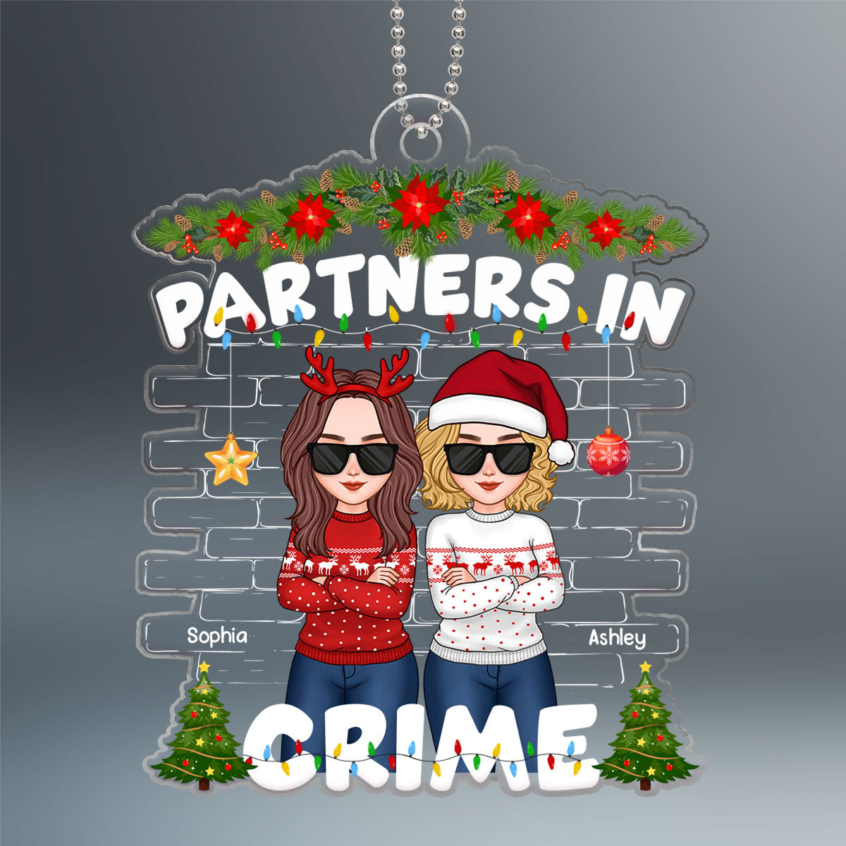 Christmas Cool Besties Partners In Crime Gift For Best Friends Personalized Acrylic Ornament