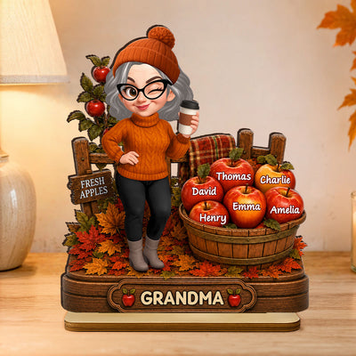 Grandma's Little Apples Fall - Personalized 2-Layered Wooden Plaque - Fall Season Decor Gift, Gift For Grandma