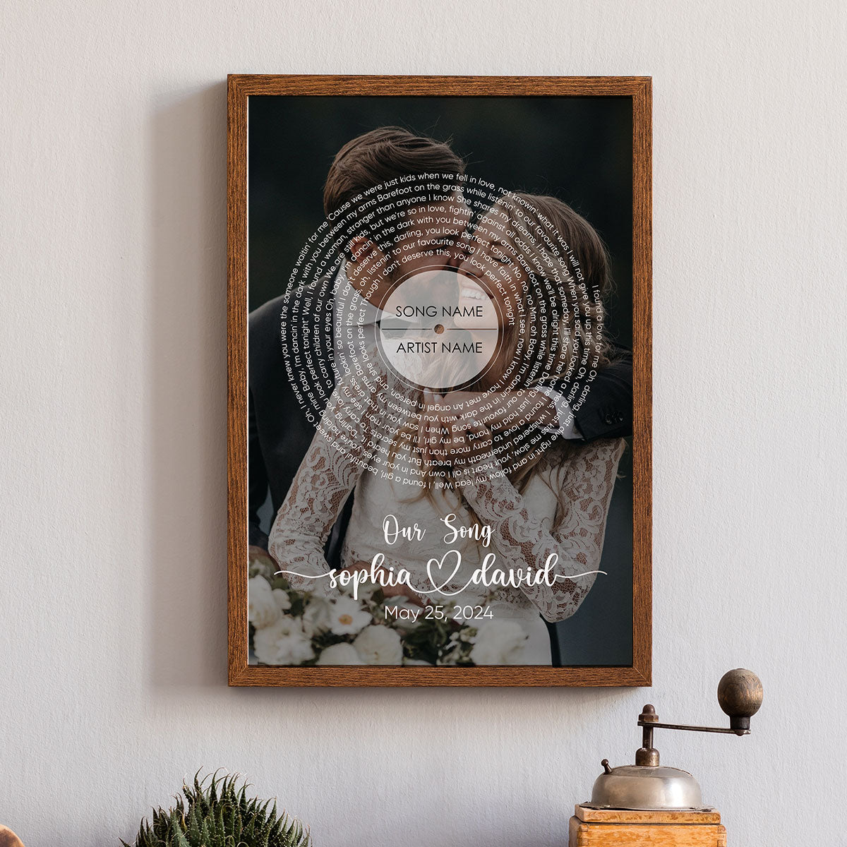 Vinyl Record Song Lyrics Art From Photo Personalized Poster, Wedding Anniversary  Gift For Him, For Her
