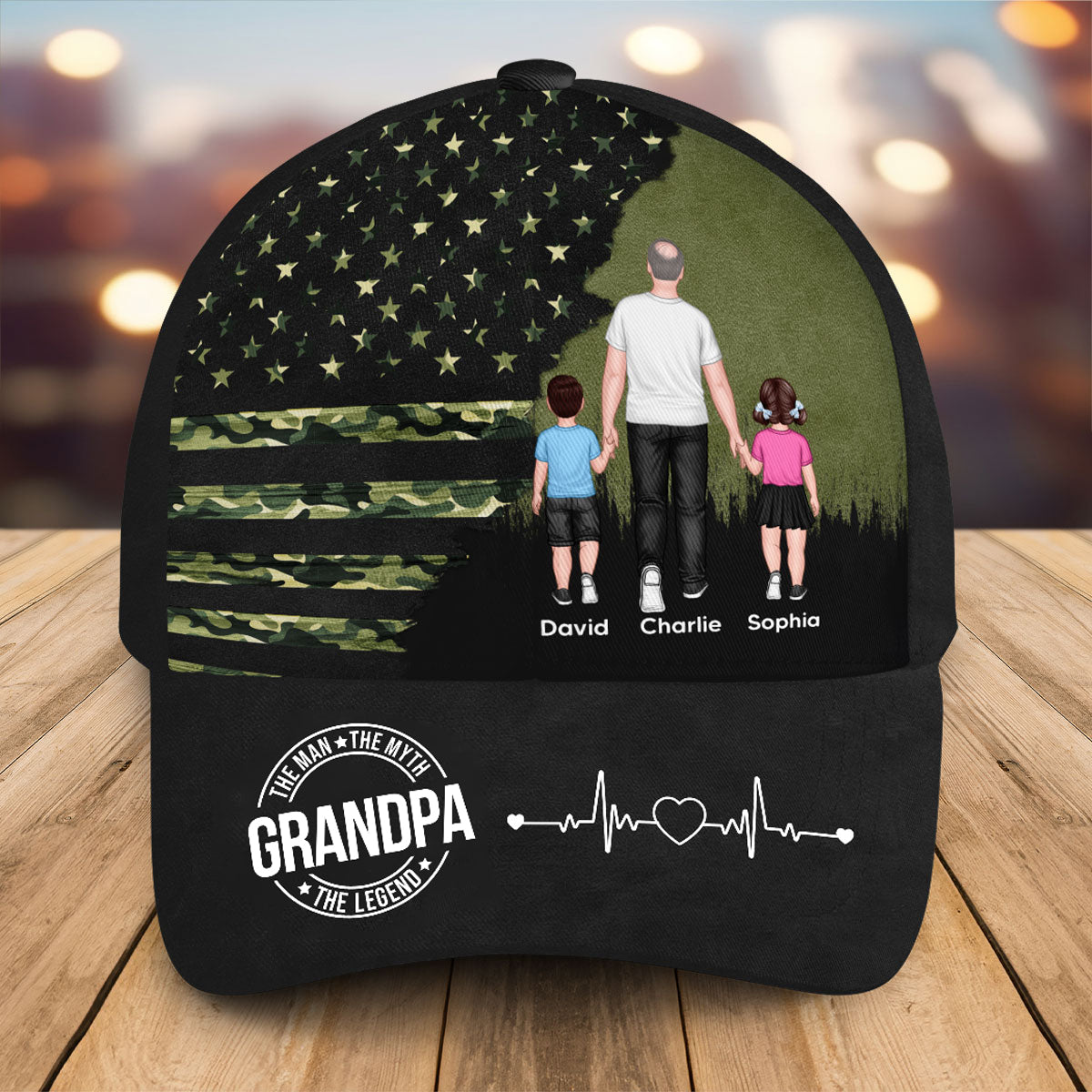 Man Walking With Kids, Nation Flag Personalized Classic Cap, 4th Of July Gift