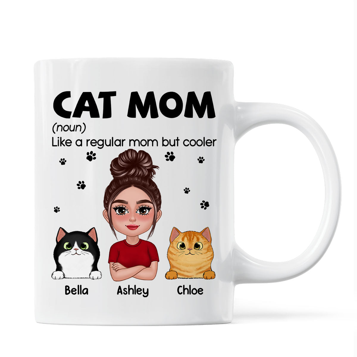 Cat Mom Definition Pretty Doll Woman & Fluffy Cat Personalized Mug