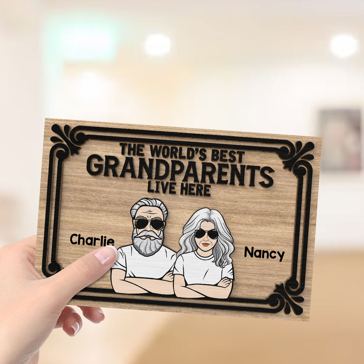 World‘s Best Grandparents Live Here Personalized 2-Layer Wooden Plaque