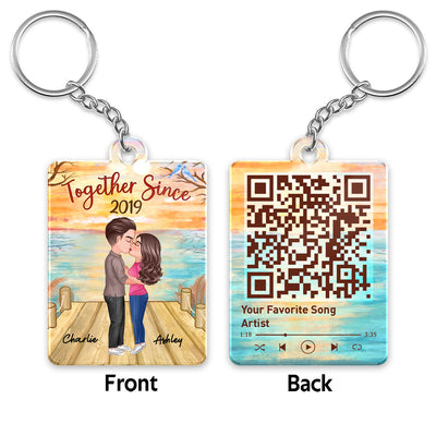 Lake View Doll Couple Kissing Favorite Song Scannable QR Code Personalized Acrylic Keychain