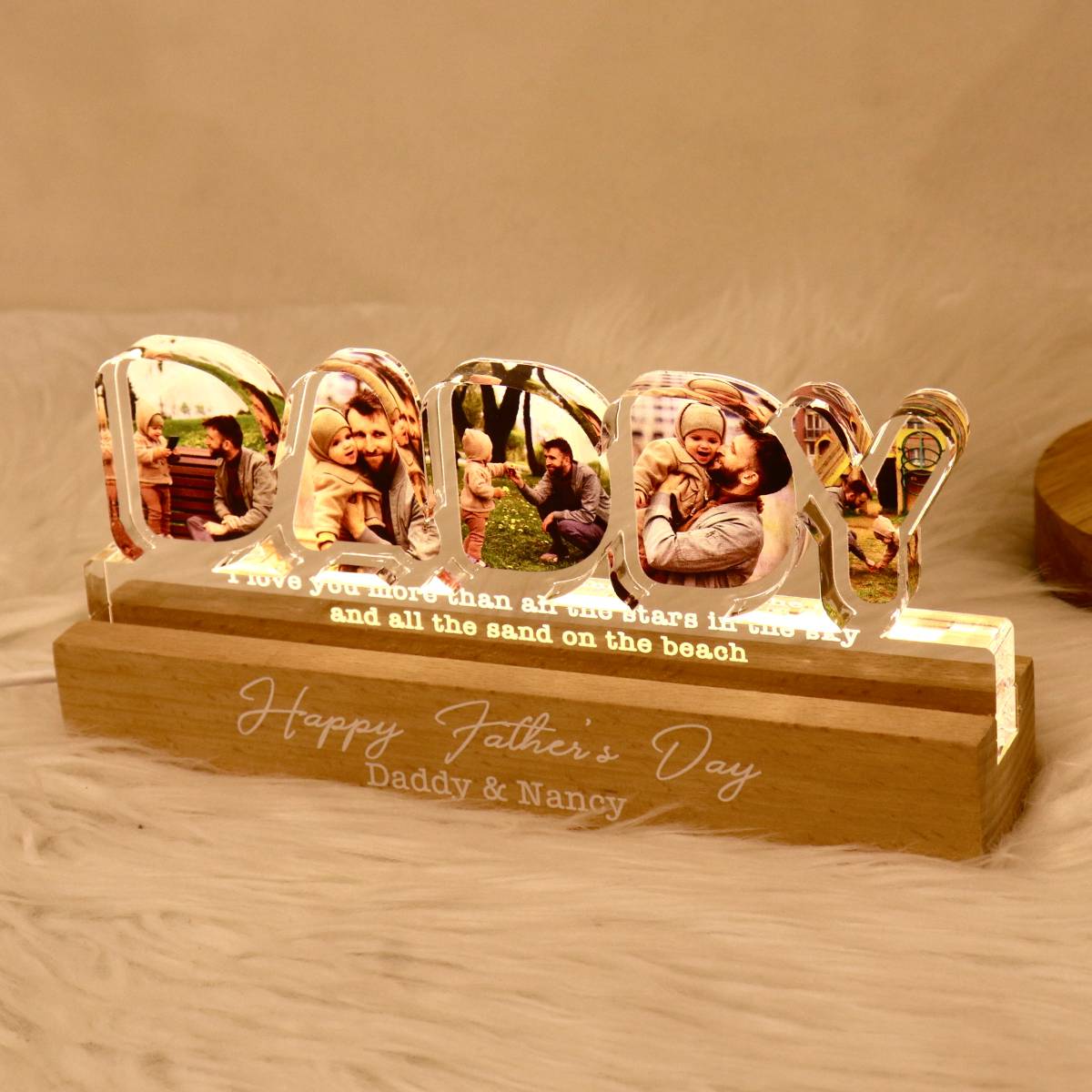 DADDY Photos Insert We Love You Personalized LED Night Light, Father's Day Gift For Dad, Husband