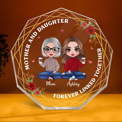 Floral Frame Doll Mother Daughters Personalized Nonagon Acrylic Plaque