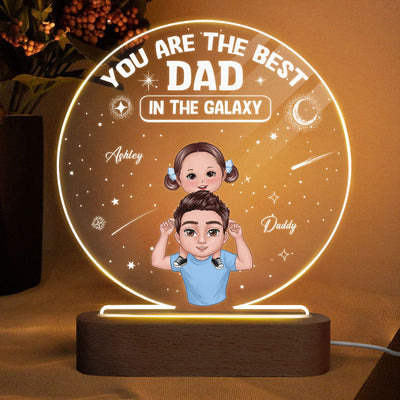 Doll Dad And Kids Piggyback Best Dad In The Galaxy Personalized Personalized Circle Acrylic Plaque LED Night Light