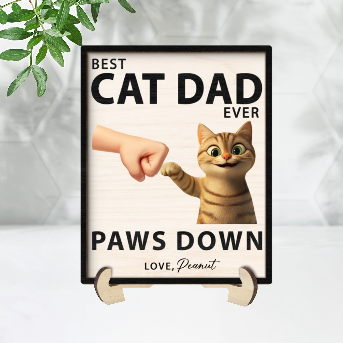 Best Cat Dad Ever Paws Down Personalized 2-Layered Wooden Plaque, Gift for Cat Dads