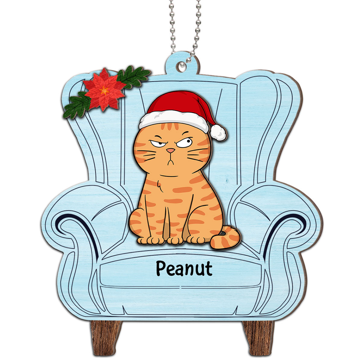 Christmas Cats On Chair Personalized 2-Layer Wooden Ornament