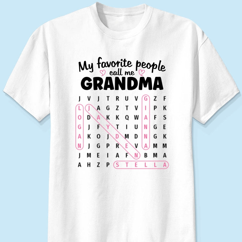 Grandma's Favorite People Word Search Puzzle - Personalized Shirt - Mother's Day Gift For Grandma Mom