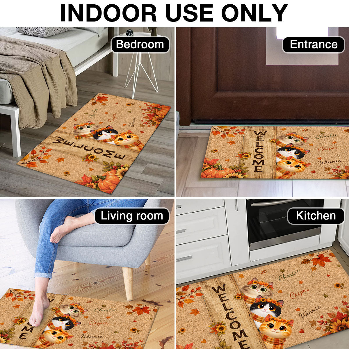 Cozy Fall Cat Welcome - Personalized Doormat - Fall Season Decoration
