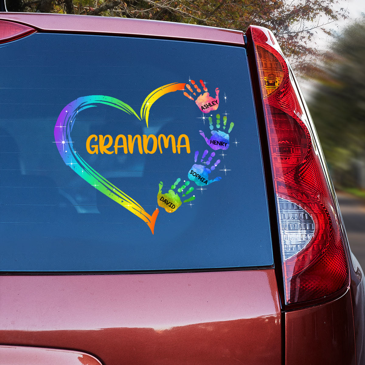Grandma Mom Heart Hand Print Personalized Decal