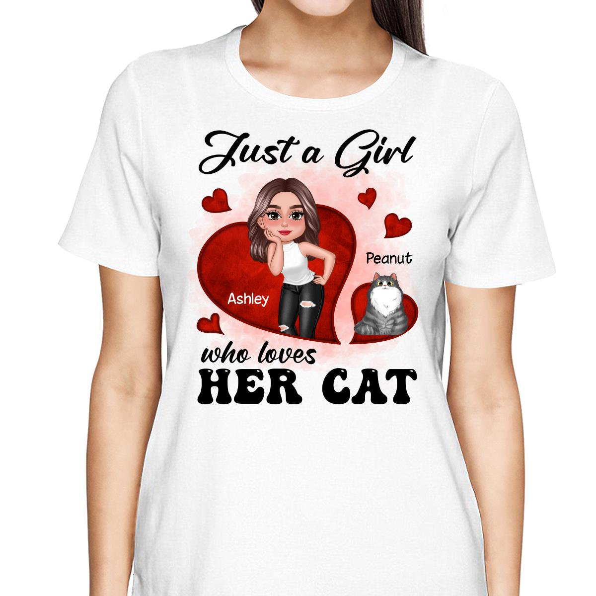Just A Girl Who Loves Her Cats Red Hearts Personalized Shirt
