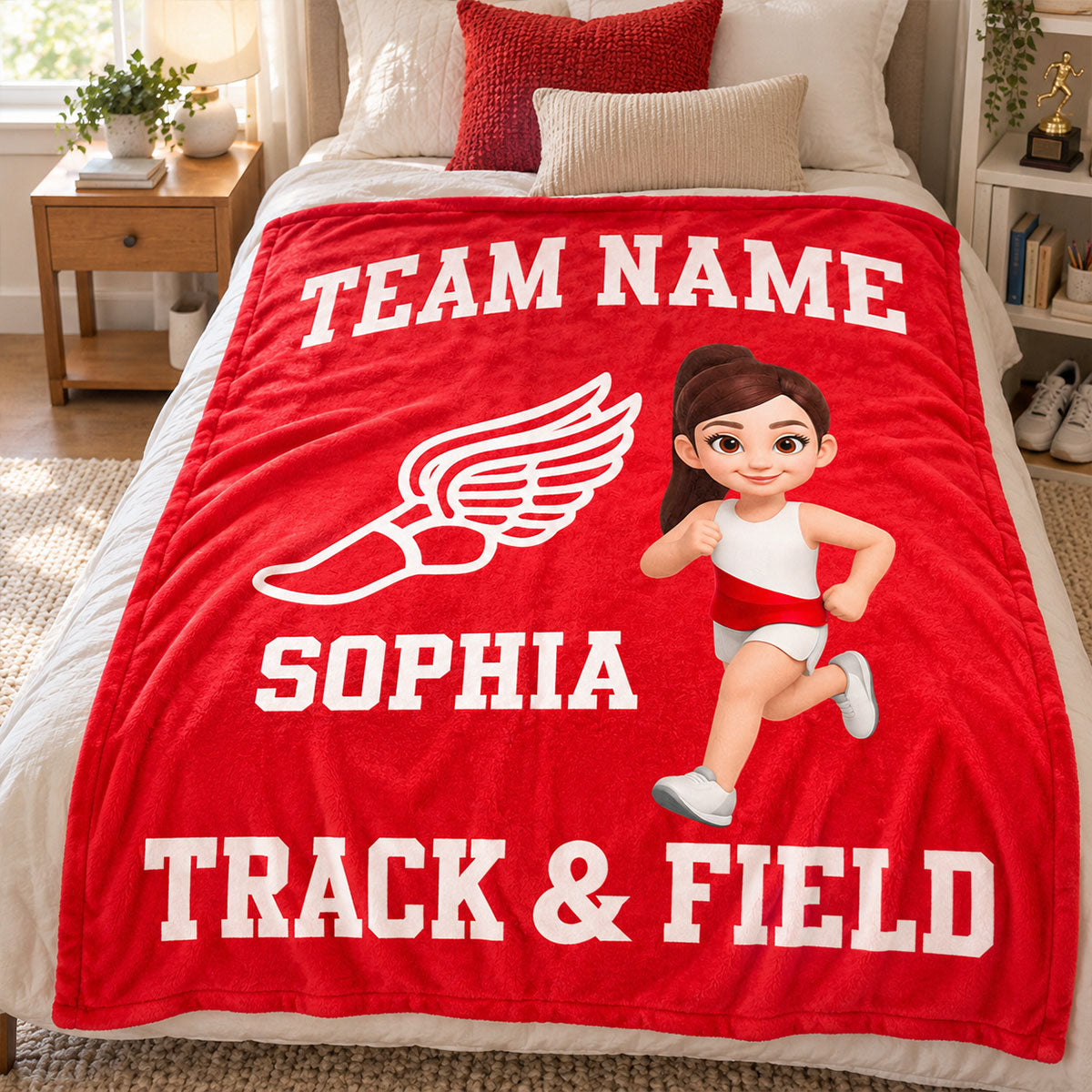Track & Field Boy Girl Custom Name And Team Name - Personalized Fleece Blanket - Christmas Gift For Grandson, Son, Granddaughter, Daughter