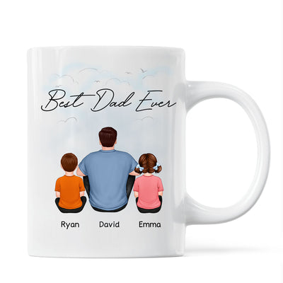 Back View Dad And Kids Dogs Cats Sitting Father‘s Day Gift For Dad Personalized Mug