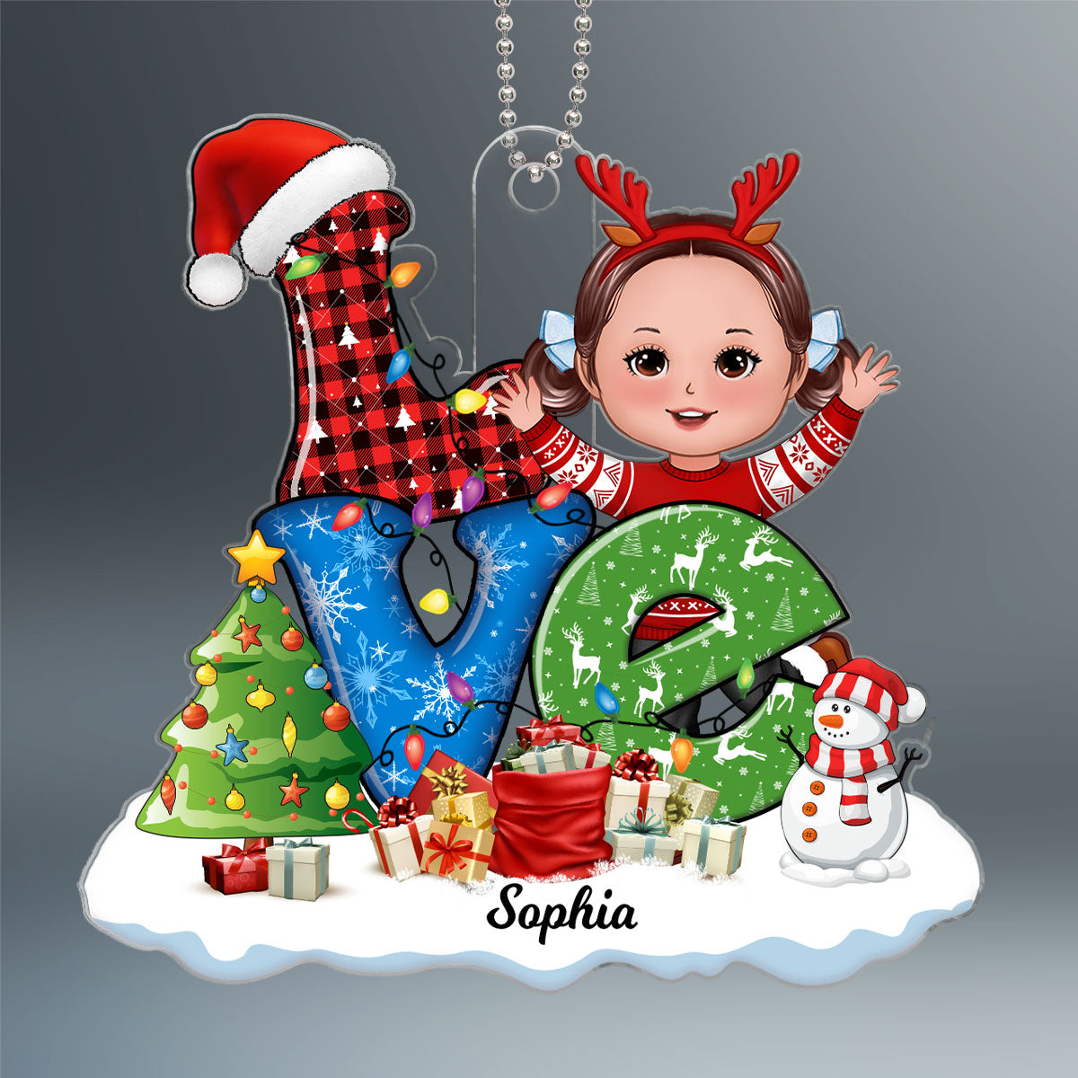 Love Christmas Pattern Grandma Grandkids Gift Personalized Acrylic Ornament