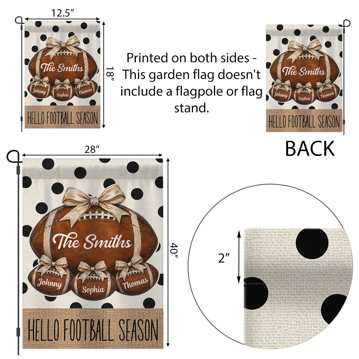 Polkadot Hello Football Season Custom Family Names - Personalized Garden Flag - Football Season Decor For Family