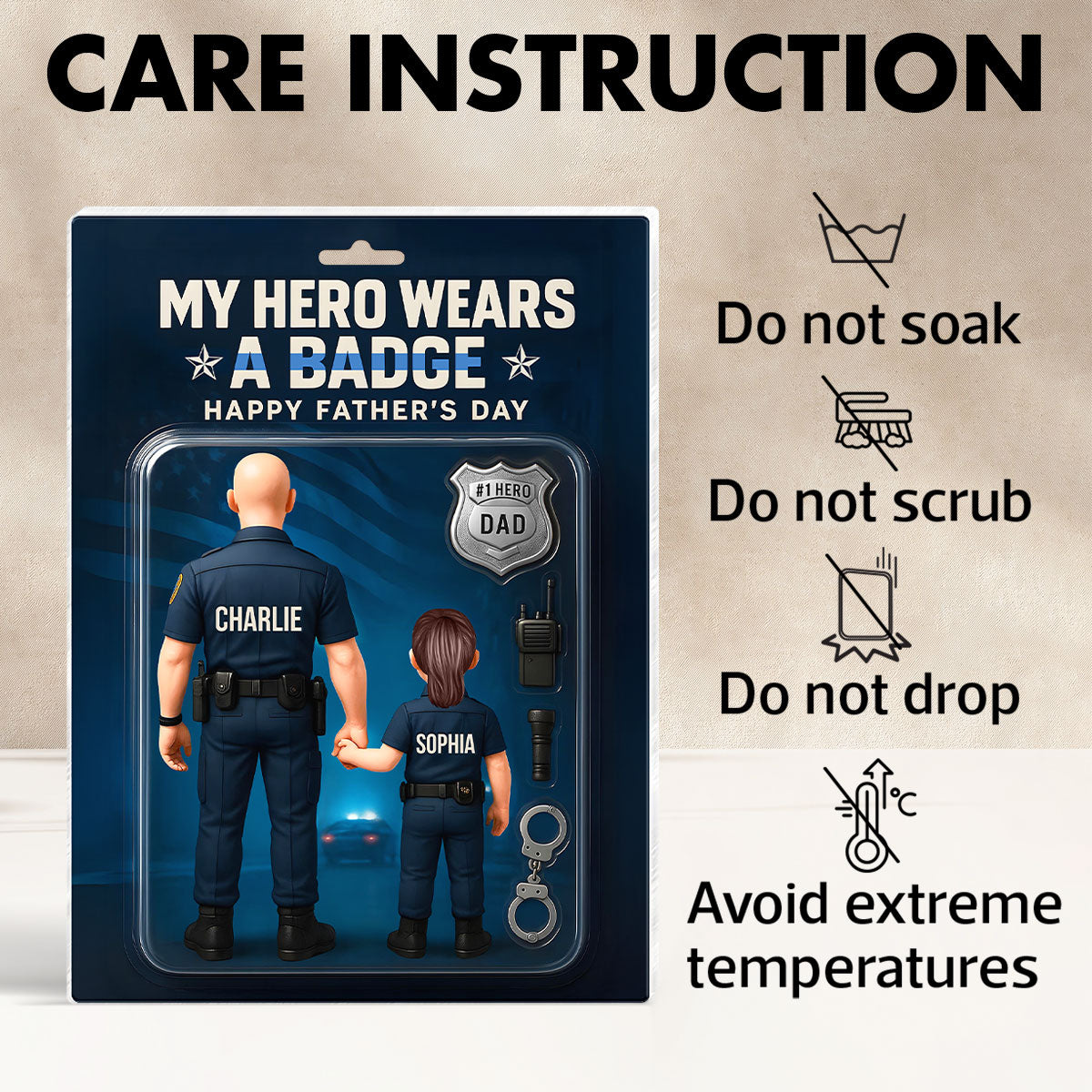 My Hero Wears A Badge Police Dad, Custom Figure Personalized Acrylic Block Plaque, Father's Day Gift for Dad, Gift for Husband