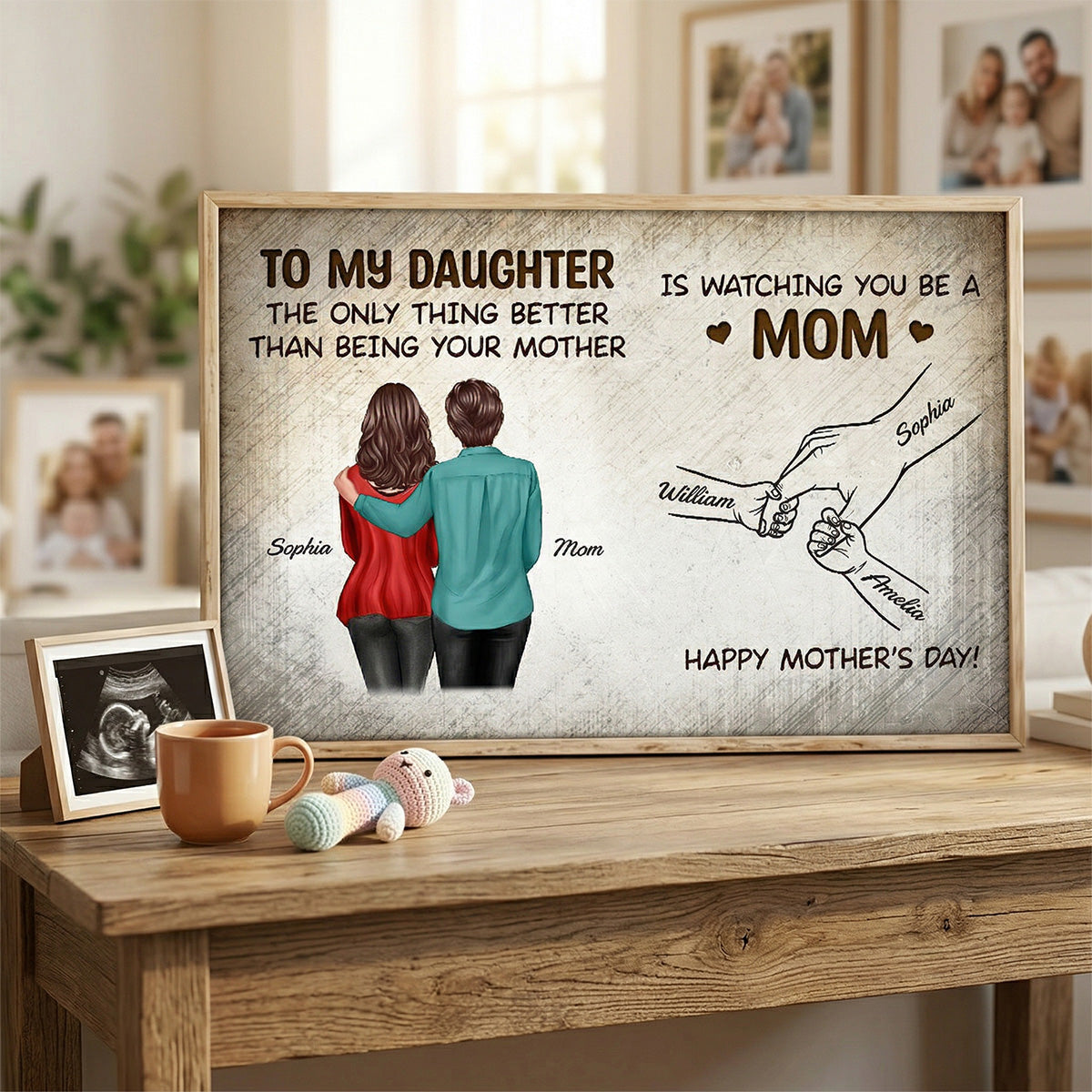 Vintage From Mom To Daughter Watching You Be A Mom Hands Outline - Personalized Poster - Mother's Day Gift For Daughter