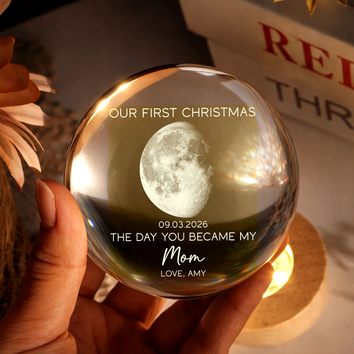 The Day You Became My Mom Dad Custom Moon Phase First Christmas - Personalized Crystal Ball LED Night Light - Christmas Gift For New Mom, New Dad, New Parents