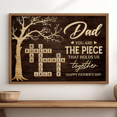 Rustic Tree Of Life Grandpa Dad You Are The Piece That Holds Us Together Crossword Puzzle Art - Personalized Poster - Gift For Dad, Grandpa