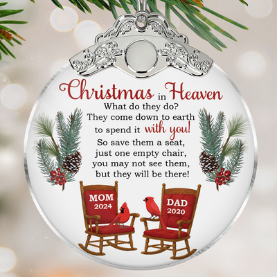 Christmas In Heaven Save A Seat - Personalized Glass Ornament With Silver Cap - Christmas Memorial Keepsake For Family