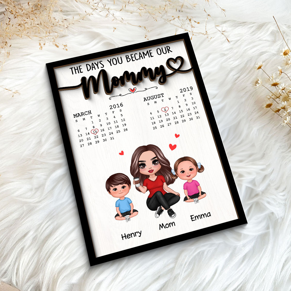 The Day You Became Our Mommy Birthday Calendar Personalized 2-Layer Wooden Plaque