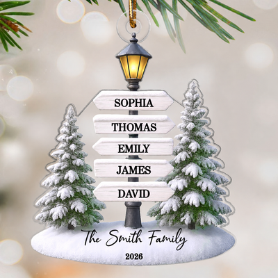 Christmas Family Lamp Posts Directional Signs - Personalized Acrylic Ornament - Gift For Family