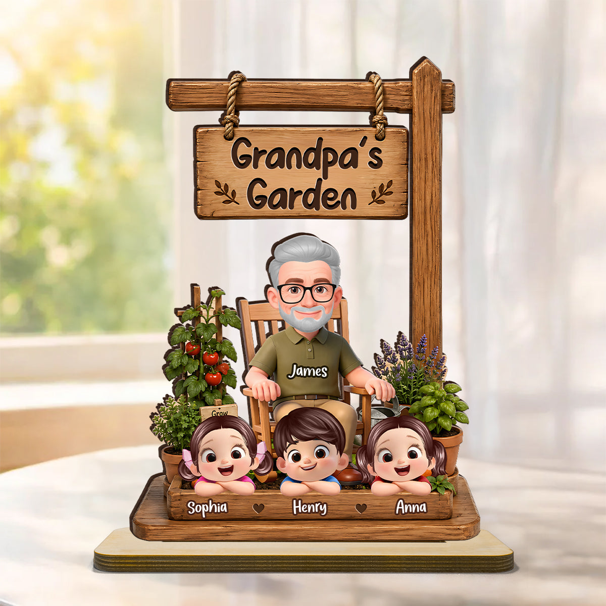 Grandpa's Garden - Personalized 2-Layered Wooden Plaque - Father's Day Gift for Dad, Husband