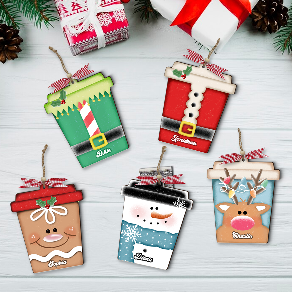 Christmas Latte Cup Personalized Money Gift Card Holder Ornament
