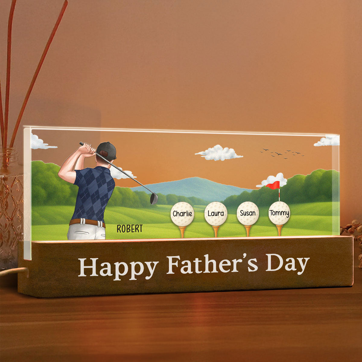 Best Dad Grandpa By Par Golf Personalized Acrylic Block LED Night Light