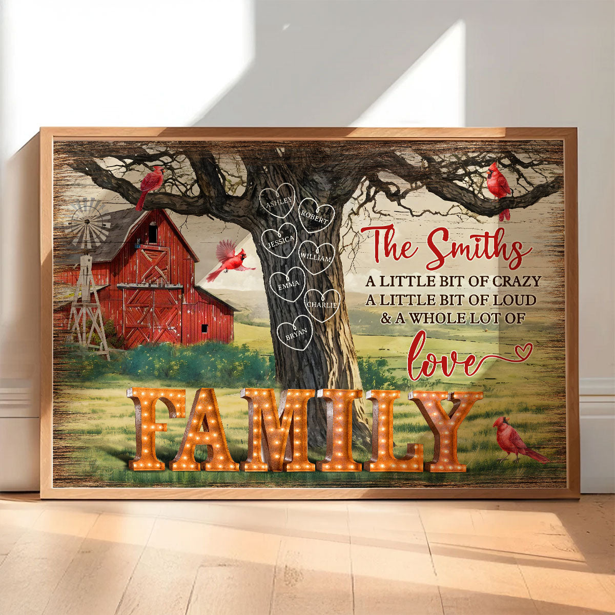 Personalized Family Names Tree Farmhouse Marquee Poster, Wall Art Decor, Family Gift
