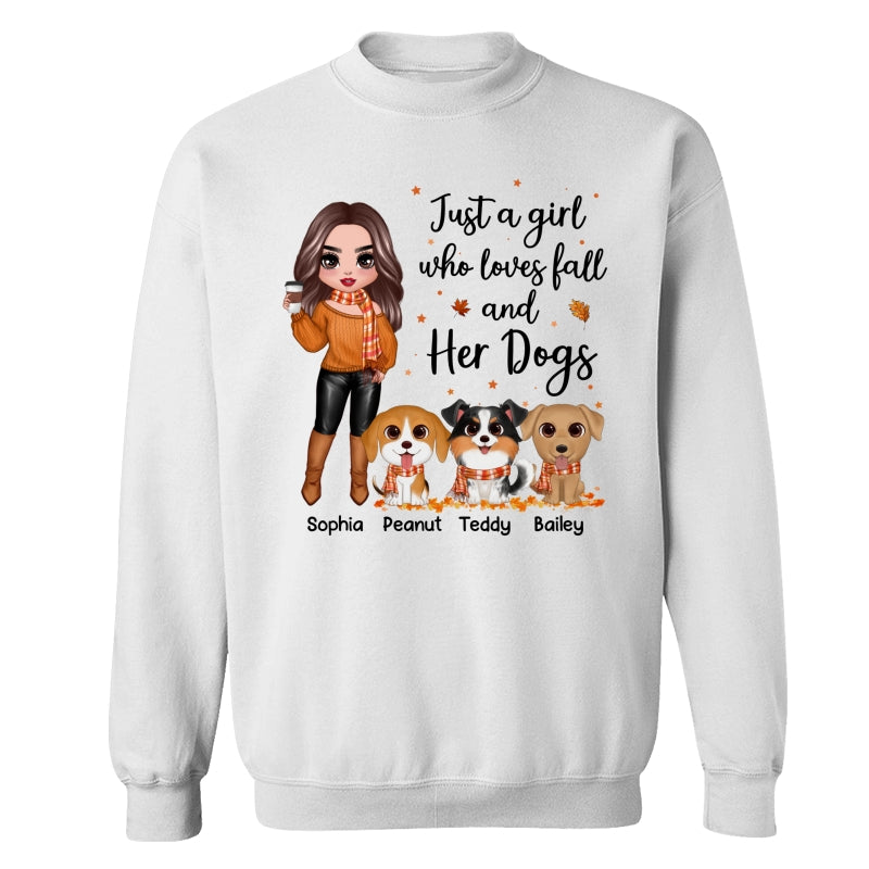 Fall Season Doll Woman Standing With Watercolor Cute Dogs Personalized Shirt