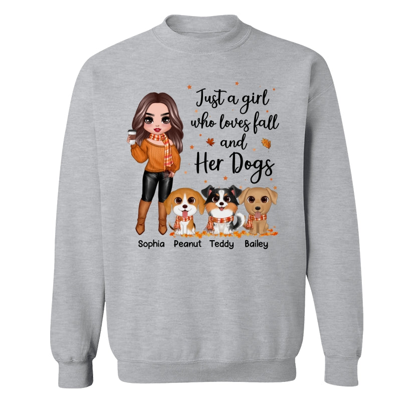 Fall Season Doll Woman Standing With Watercolor Cute Dogs Personalized Shirt