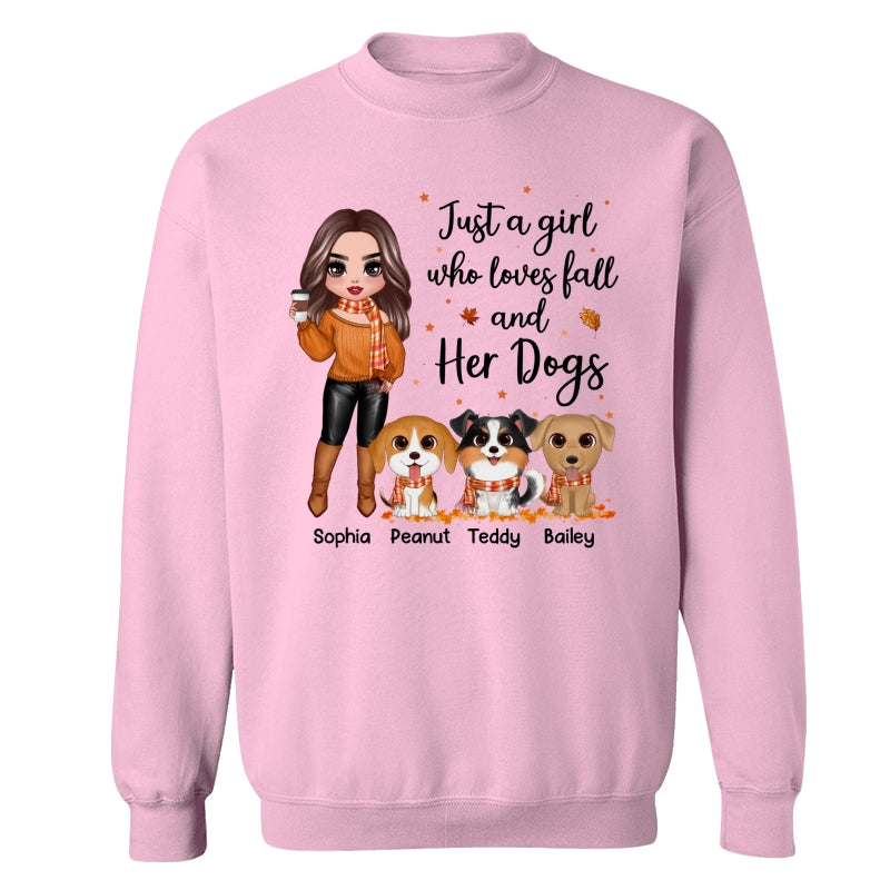 Fall Season Doll Woman Standing With Watercolor Cute Dogs Personalized Shirt