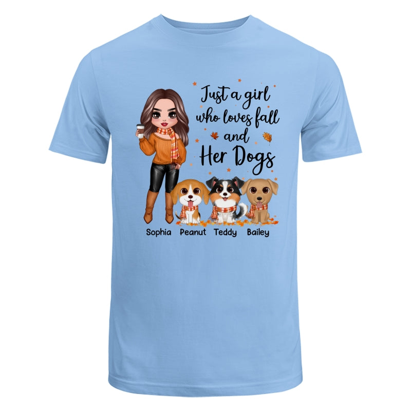 Fall Season Doll Woman Standing With Watercolor Cute Dogs Personalized Shirt